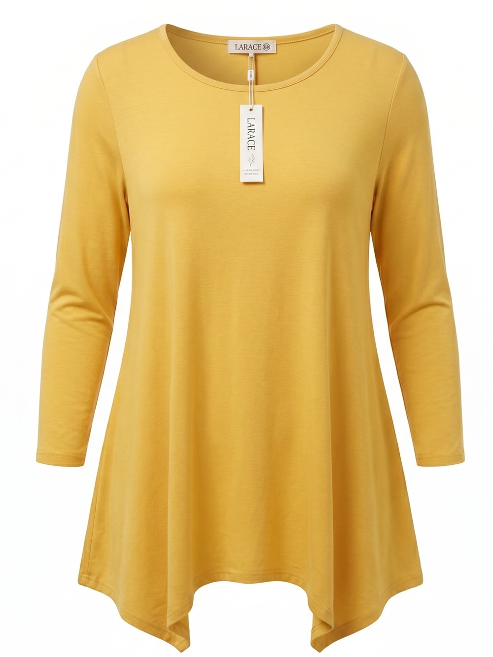 🆕 LARACE Mustard Yellow Handkerchief Hem Tunic Top 2X NWT Soft Stretch